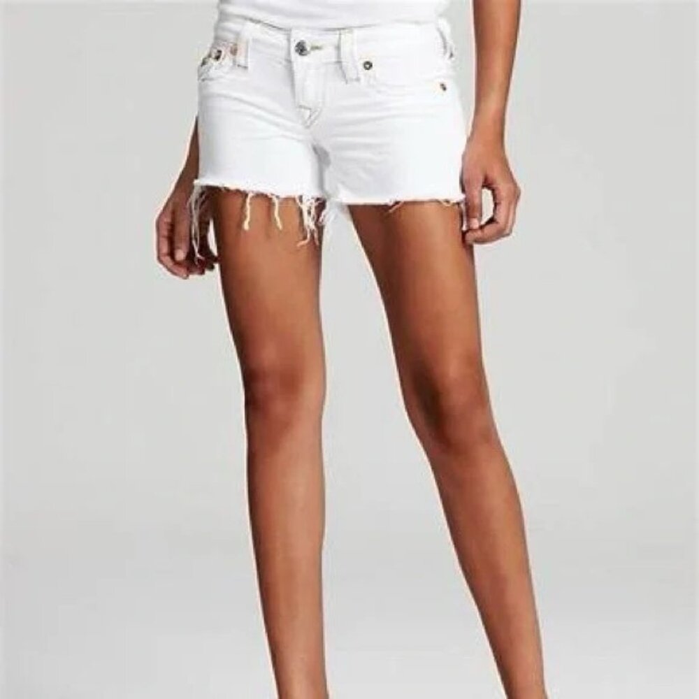 True Religion White Stretch Denim Booty Shorts